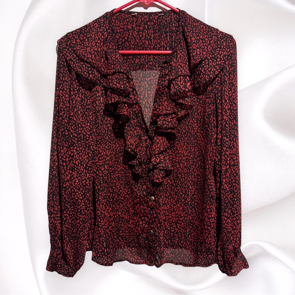 2 for $25.00 Zara Ruffle Collar Semi Sheer Top